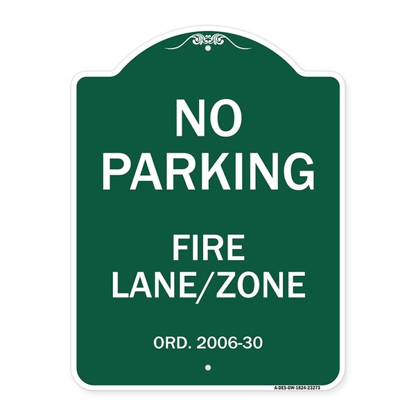 Princeton New Jersey No Parking Fire Lane Zone, Green & White Alum Sign, 18" x 24", GW-1824-23273
